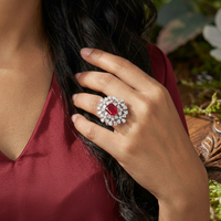 925 Sterling Silver Scarlet Petal Adjustable Cocktail Ring