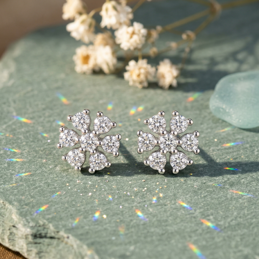 Radiant Floral Cluster Studs - 925 Sterling Silver