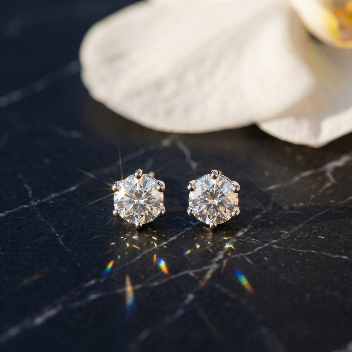 Timeless Six-Prong Round Solitaire Studs - 925 Sterling Silver