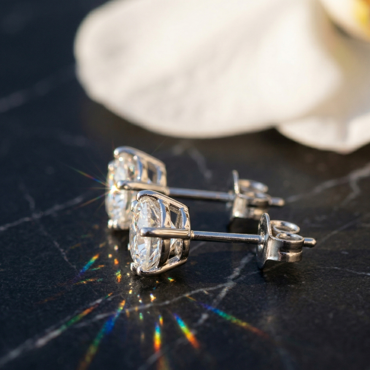 Timeless Six-Prong Round Solitaire Studs - 925 Sterling Silver