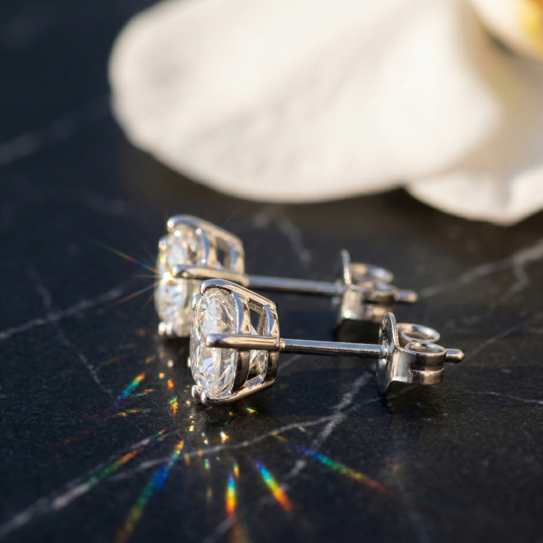 Timeless Six-Prong Round Solitaire Studs - 925 Sterling Silver