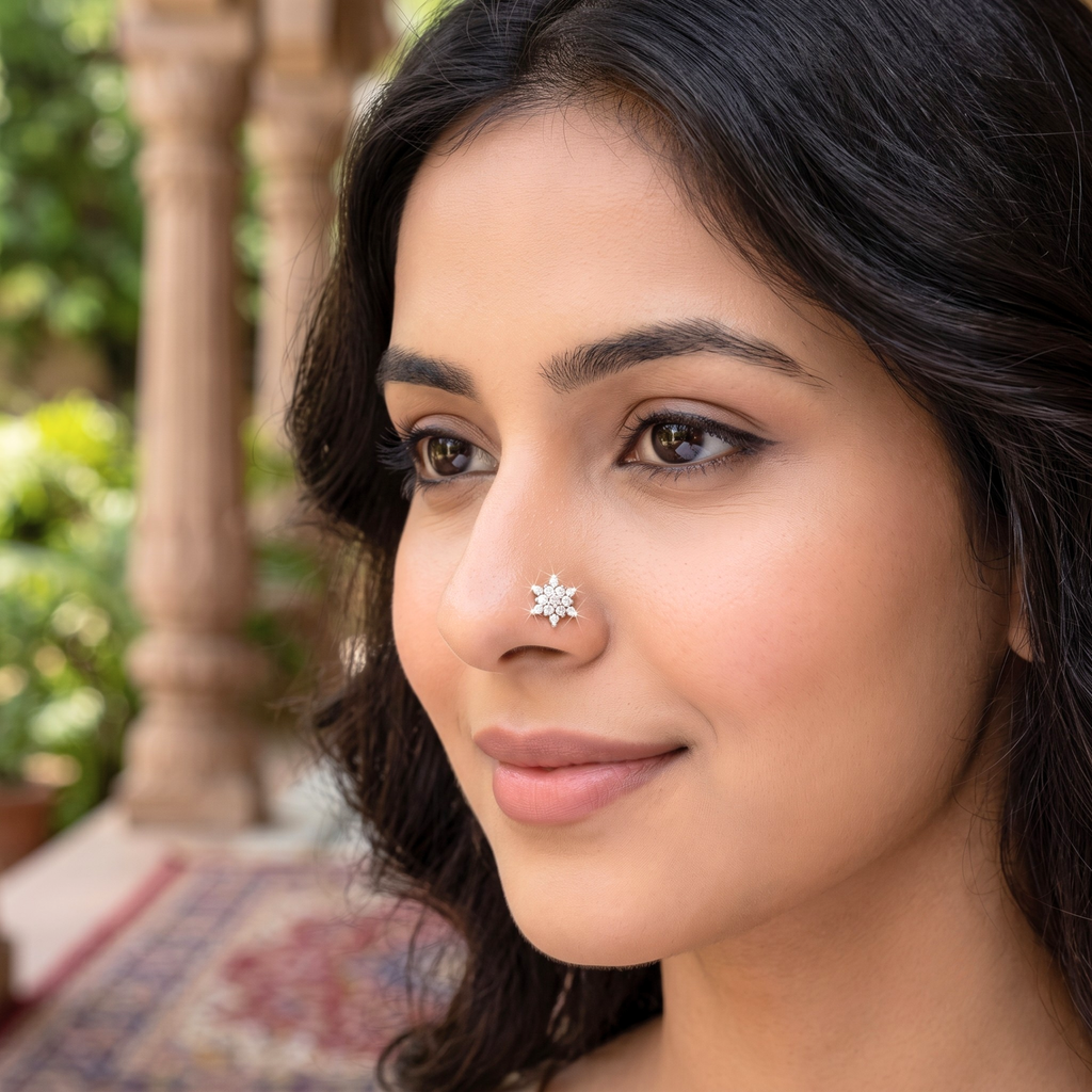 Brilliant Snowflake Nose Pin in 925 Sterling Silver