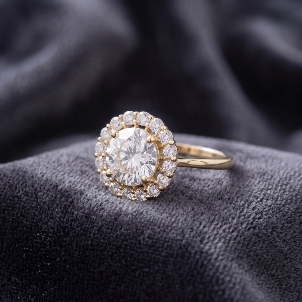 Classic Round Solitaire with CZ Halo Ring in 925 Sterling Silver