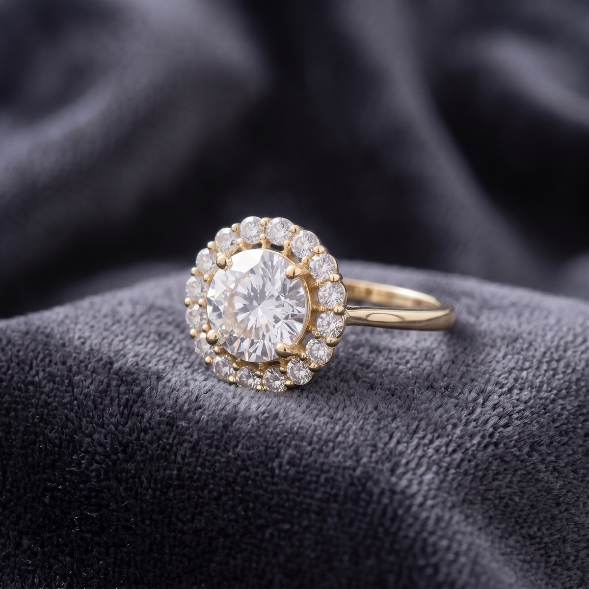 Classic Round Solitaire with CZ Halo Ring in 925 Sterling Silver