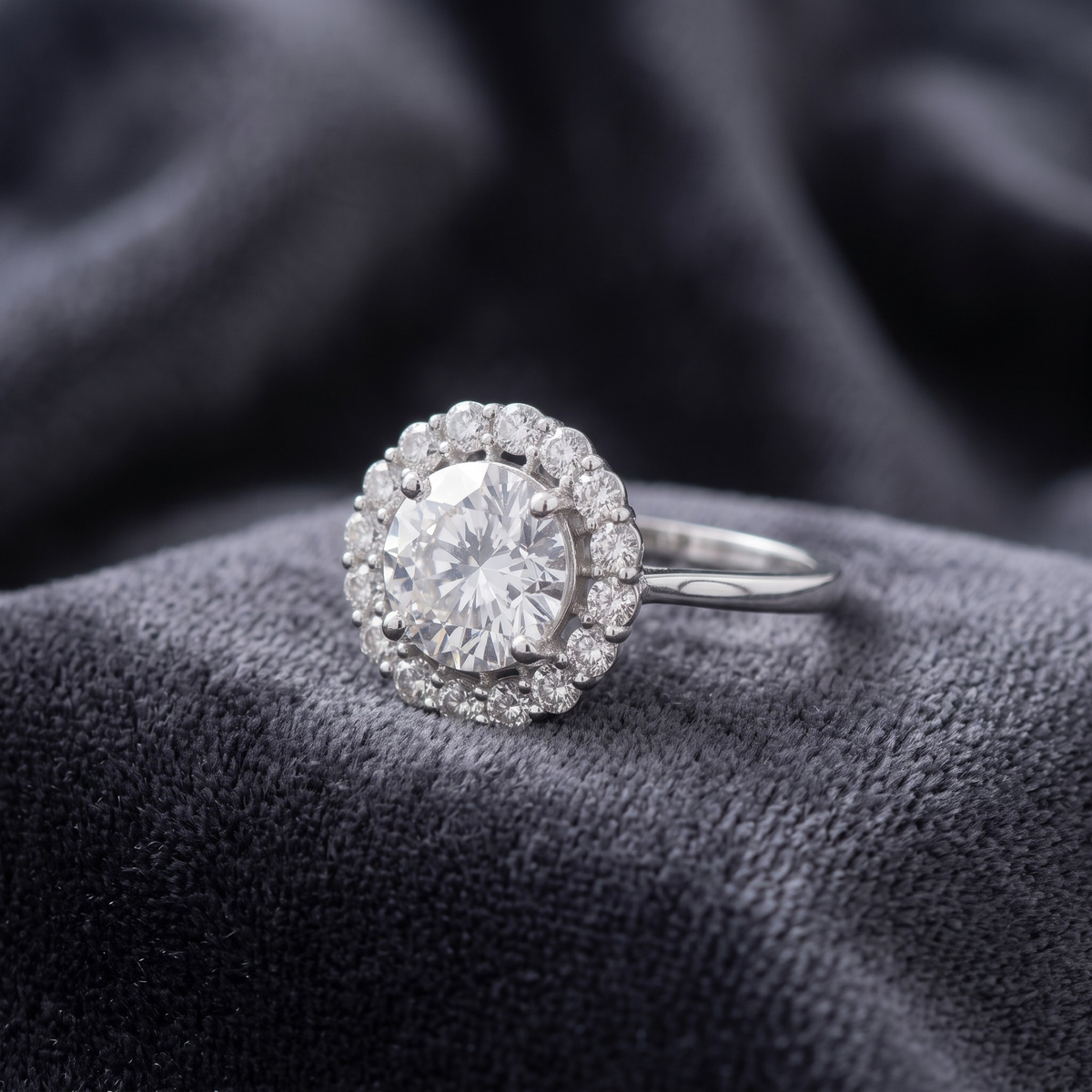 Classic Round Solitaire with CZ Halo Ring in 925 Sterling Silver
