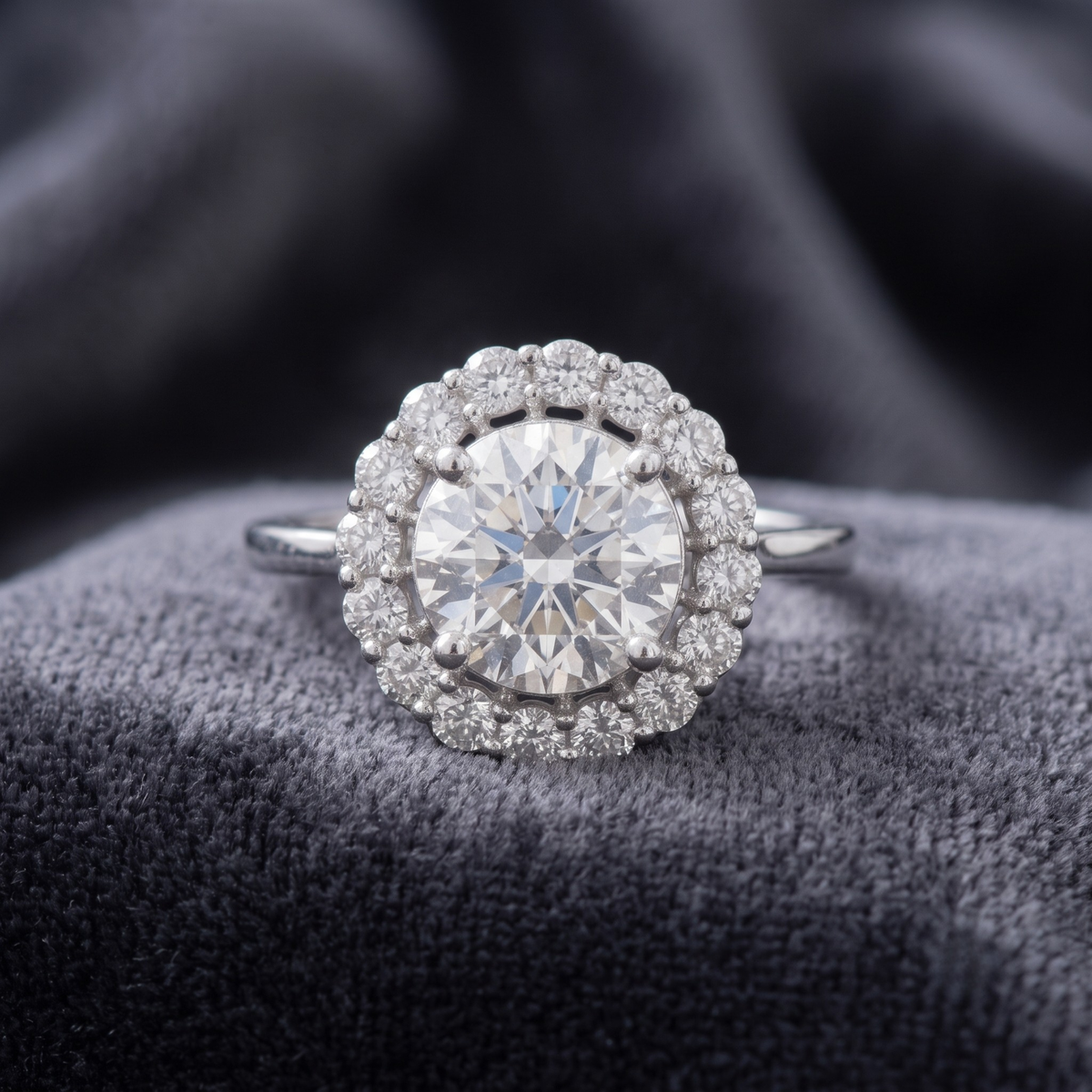 Classic Round Solitaire with CZ Halo Ring in 925 Sterling Silver