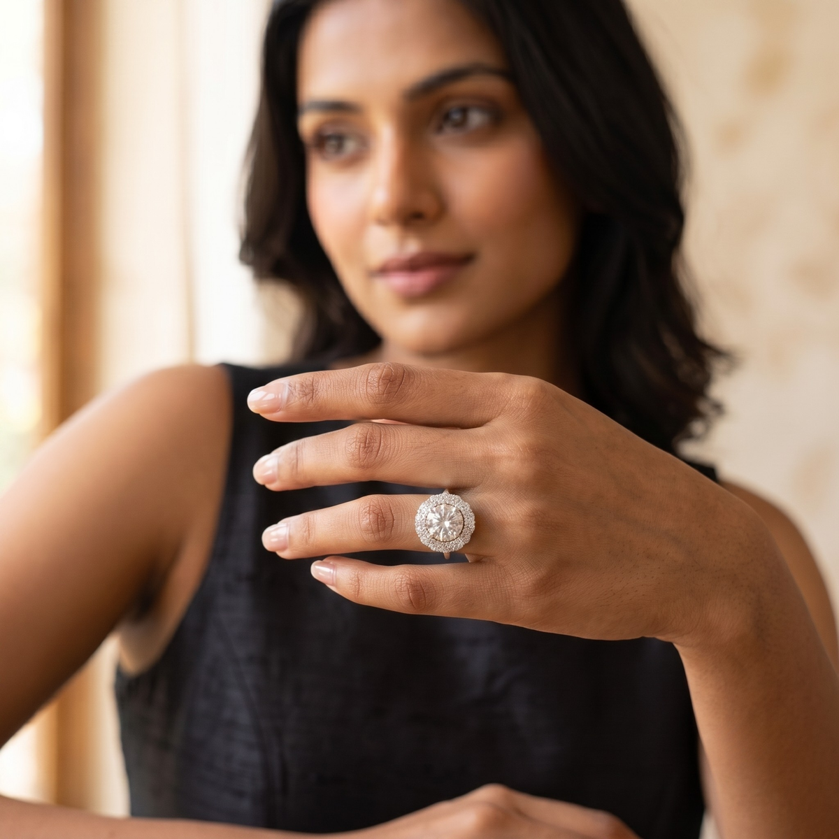 Classic Round Solitaire with CZ Halo Ring in 925 Sterling Silver