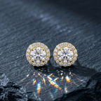 Signature Round Halo Solitaire Studs - 925 Sterling Silver