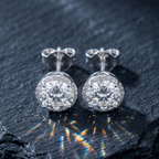 Signature Round Halo Solitaire Studs - 925 Sterling Silver