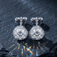 Signature Round Halo Solitaire Studs - 925 Sterling Silver
