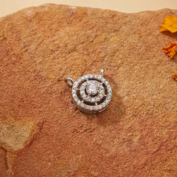 Round Solitaire Concentric Halo CZ Mangalsutra Pendant in 925 Sterling Silver