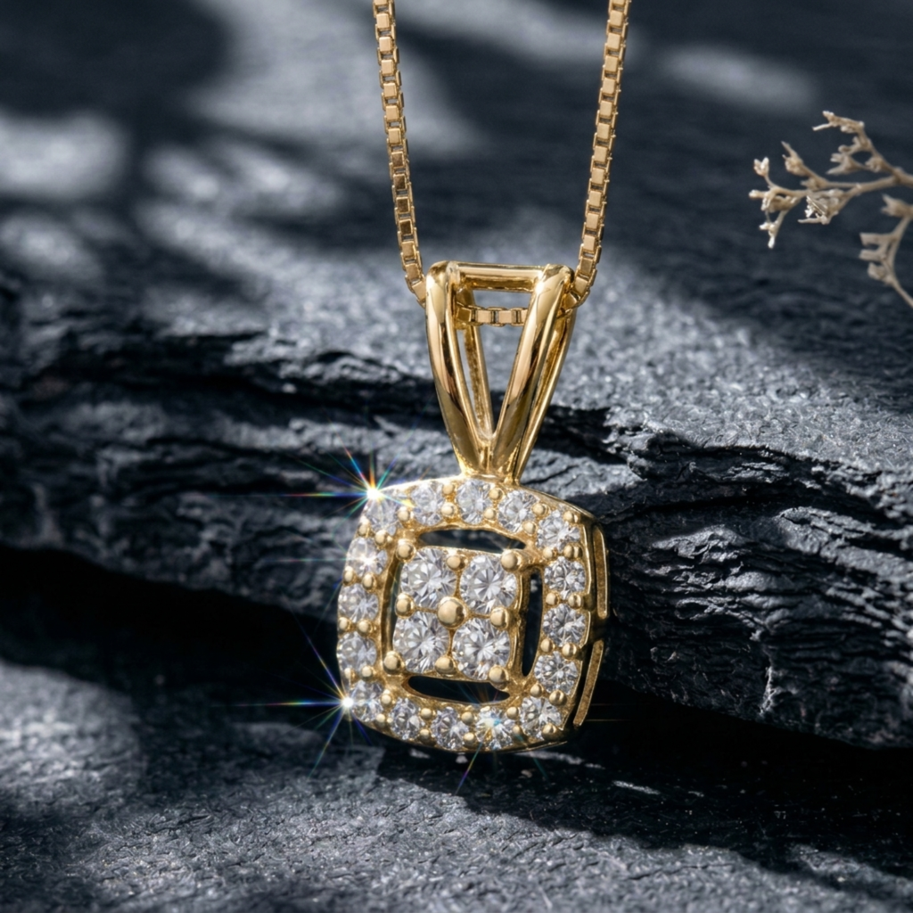 Square Cluster Halo Pendant | 925 Sterling Silver