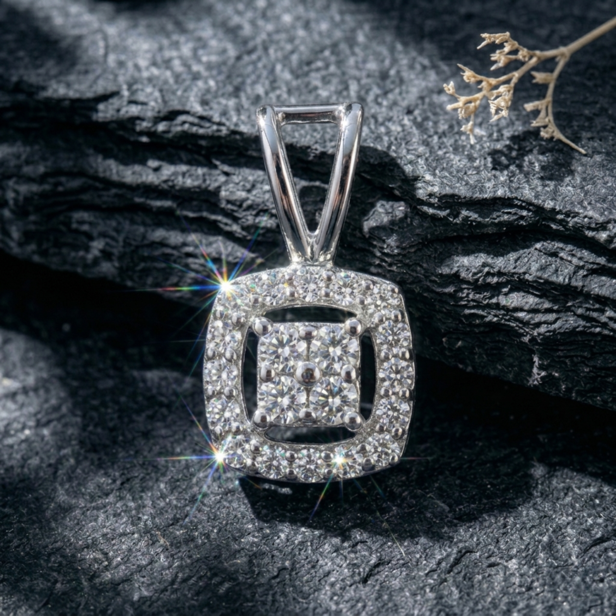 Square Cluster Halo Pendant | 925 Sterling Silver
