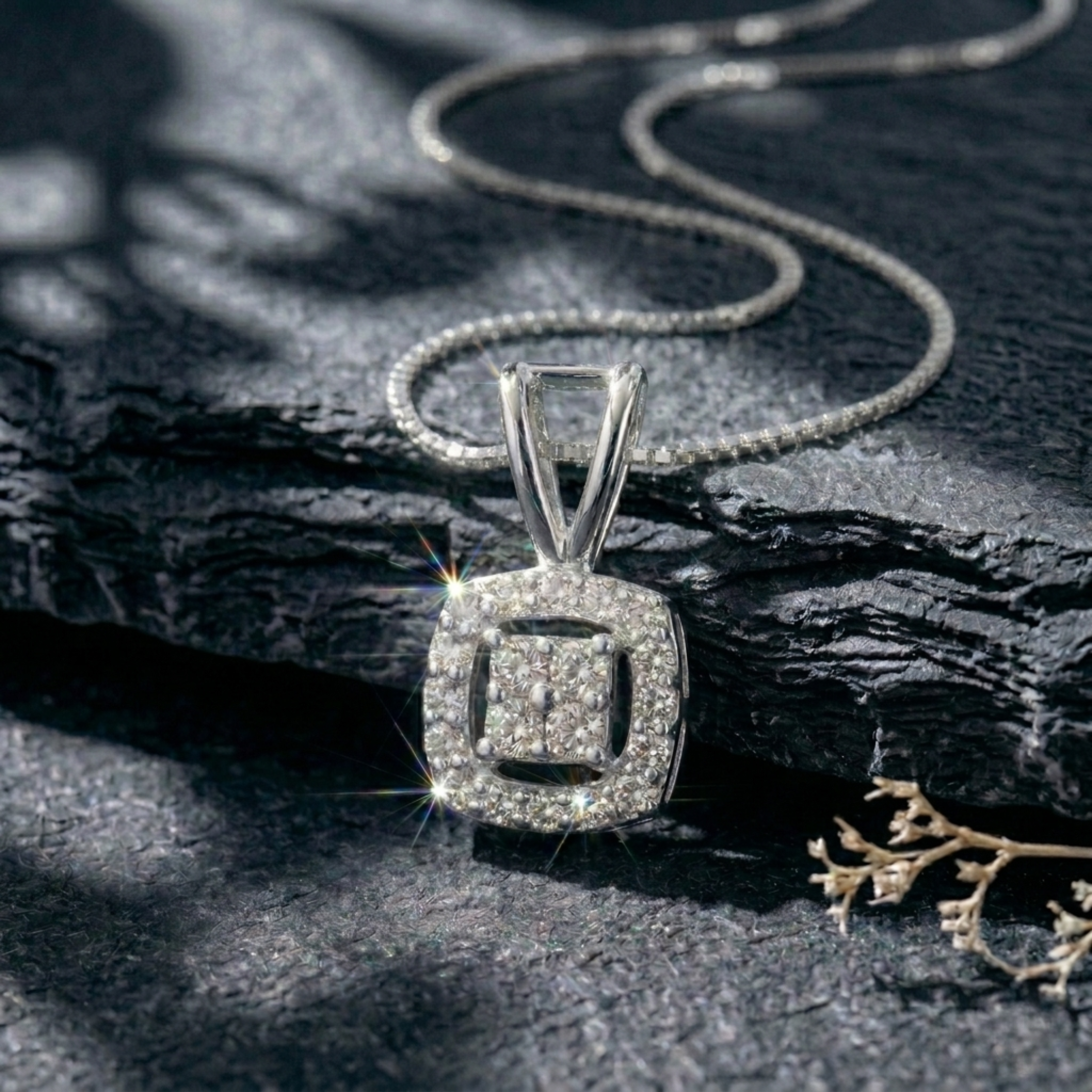 Square Cluster Halo Pendant | 925 Sterling Silver