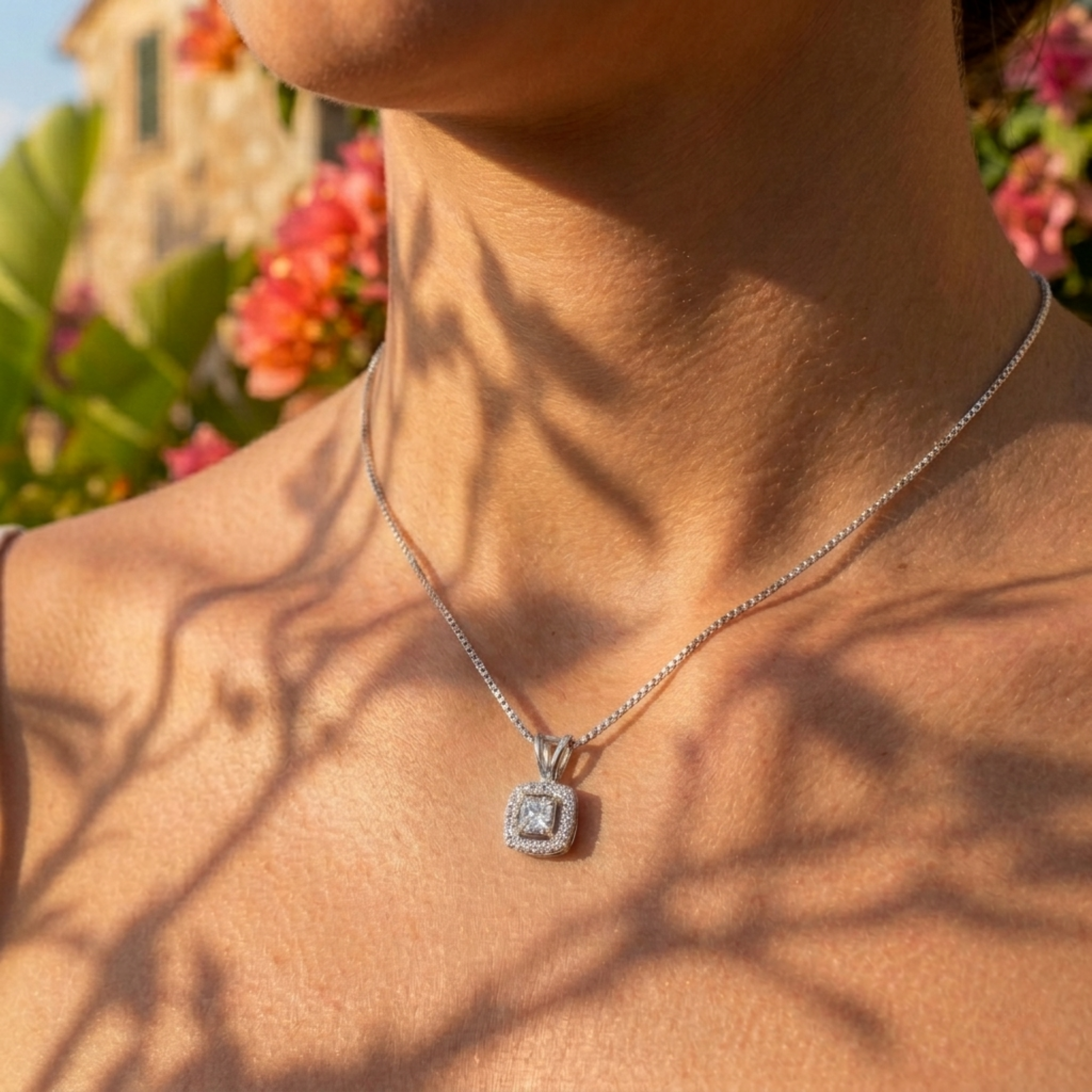 Square Cluster Halo Pendant | 925 Sterling Silver