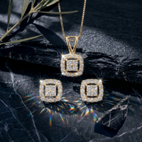 Radiant Square Halo Cluster Pendant Set in 925 Sterling Silver