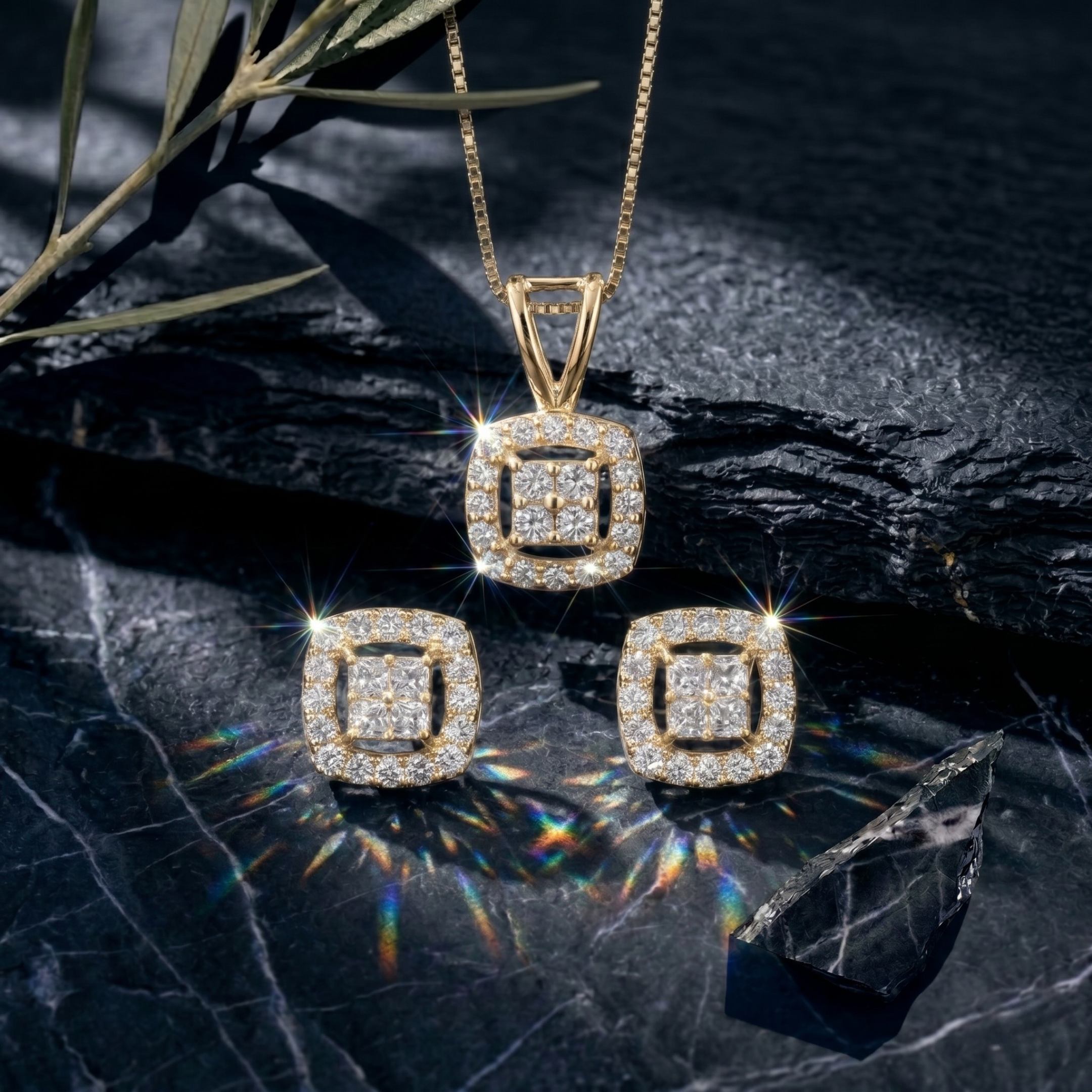 Radiant Square Halo Cluster Pendant Set in 925 Sterling Silver