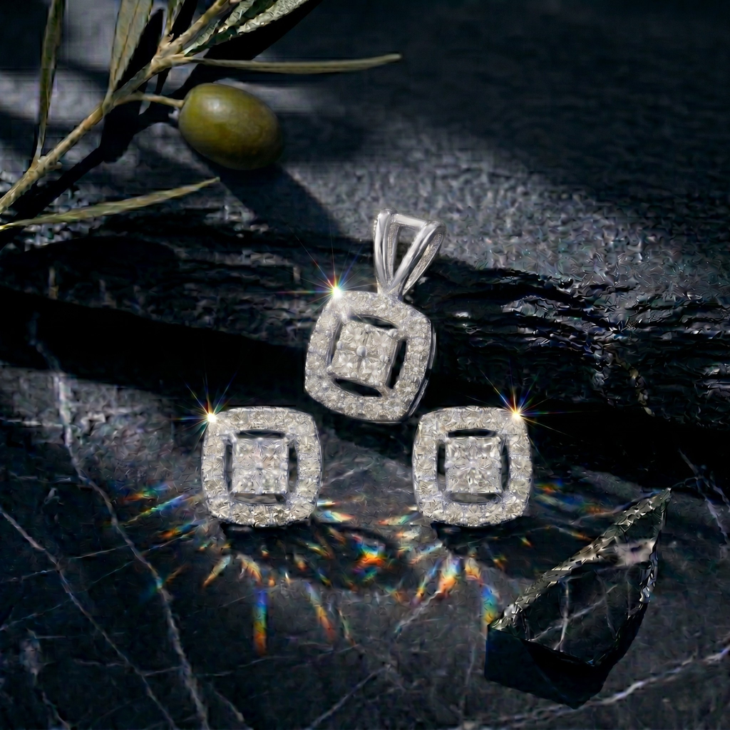 Radiant Square Halo Cluster Pendant Set in 925 Sterling Silver