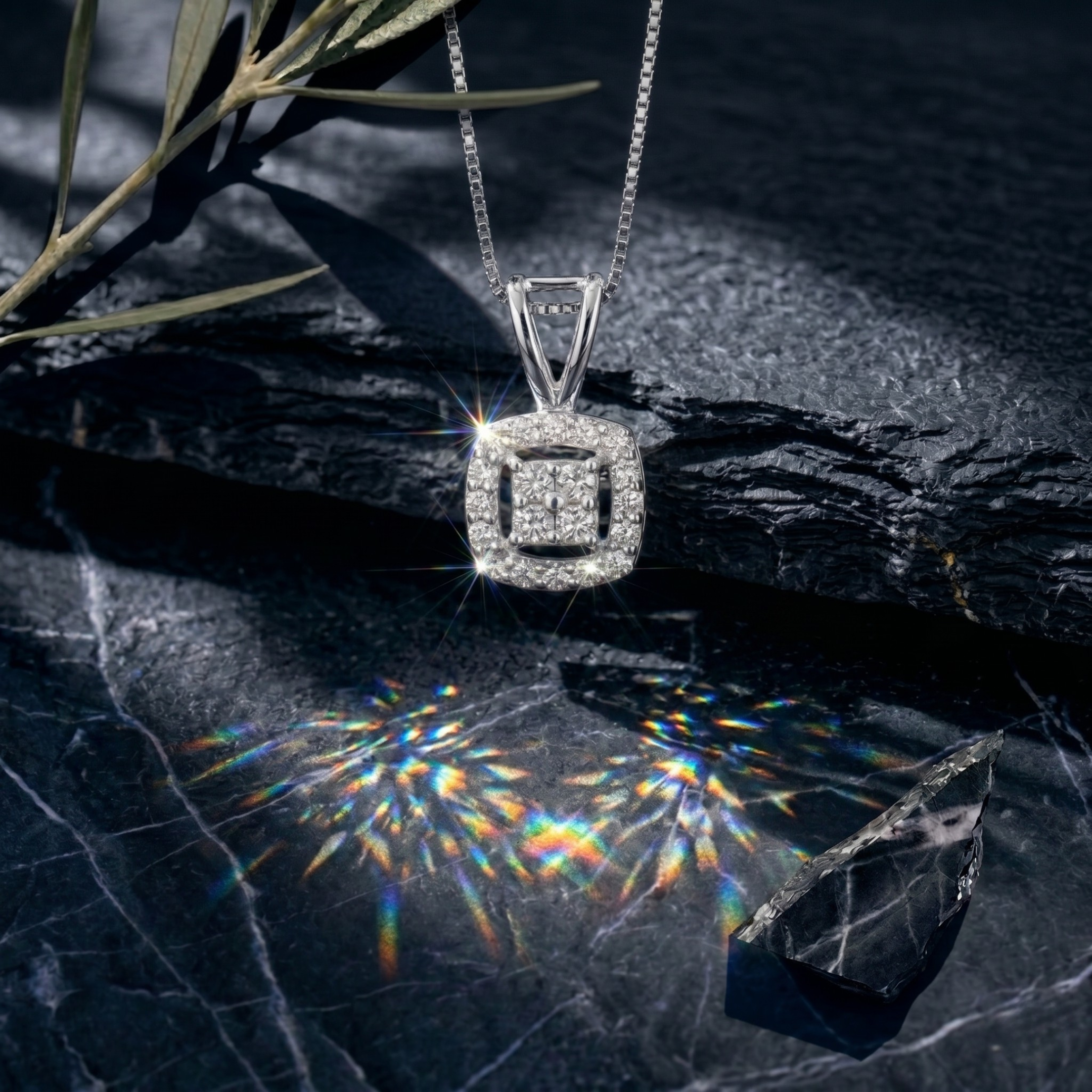 Radiant Square Halo Cluster Pendant Set in 925 Sterling Silver