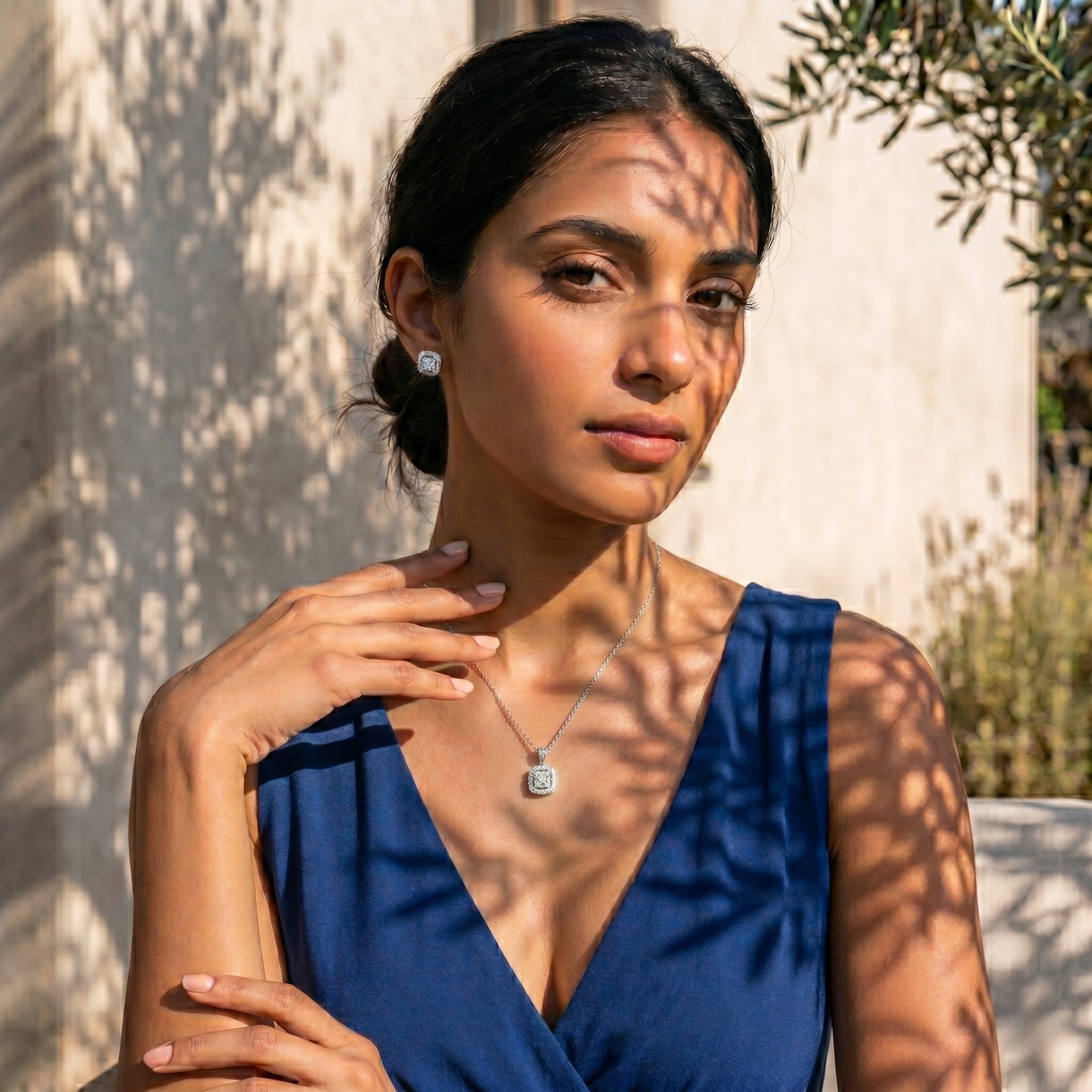 Radiant Square Halo Cluster Pendant Set in 925 Sterling Silver
