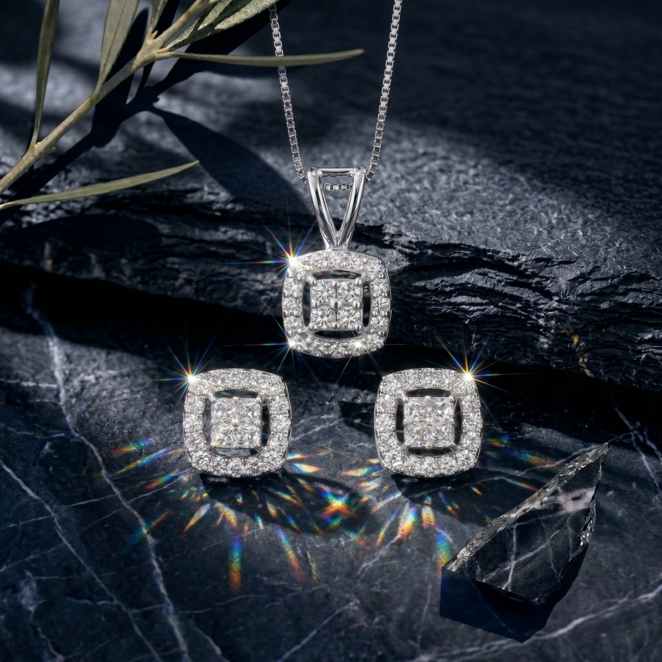Radiant Square Halo Cluster Pendant Set in 925 Sterling Silver