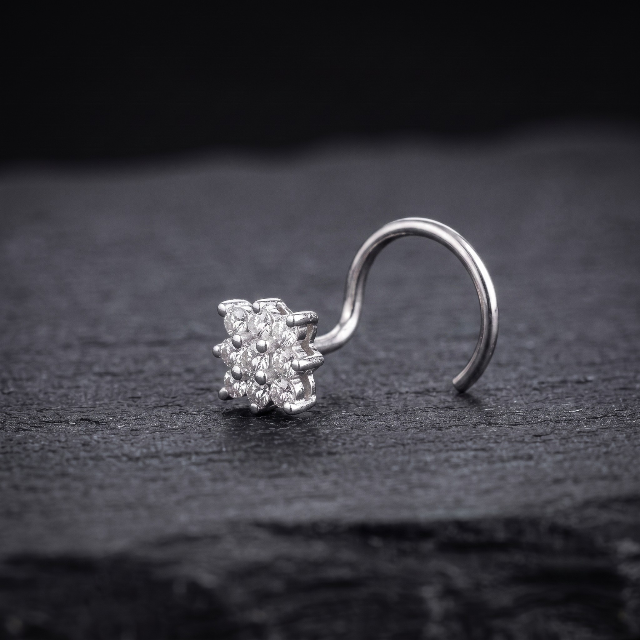 Square Cluster Nose Pin in 925 Sterling Silver
