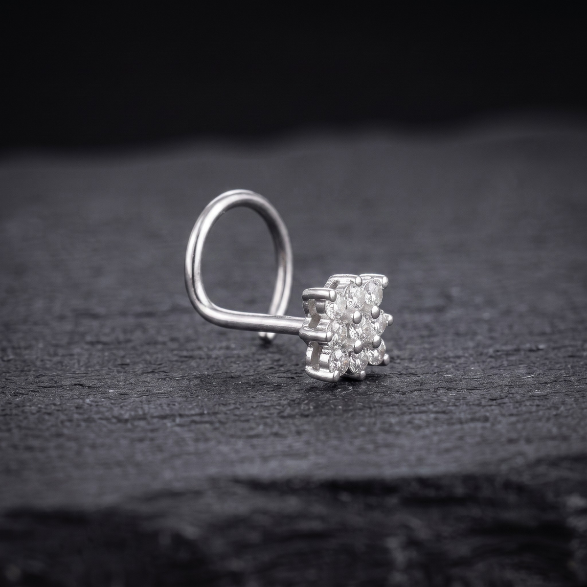 Square Cluster Nose Pin in 925 Sterling Silver