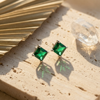 Timeless Square Emerald Studs - 925 Sterling Silver