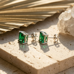 Timeless Square Emerald Studs - 925 Sterling Silver