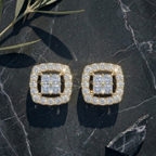 Structural Square Halo Studs - 925 Sterling Silver