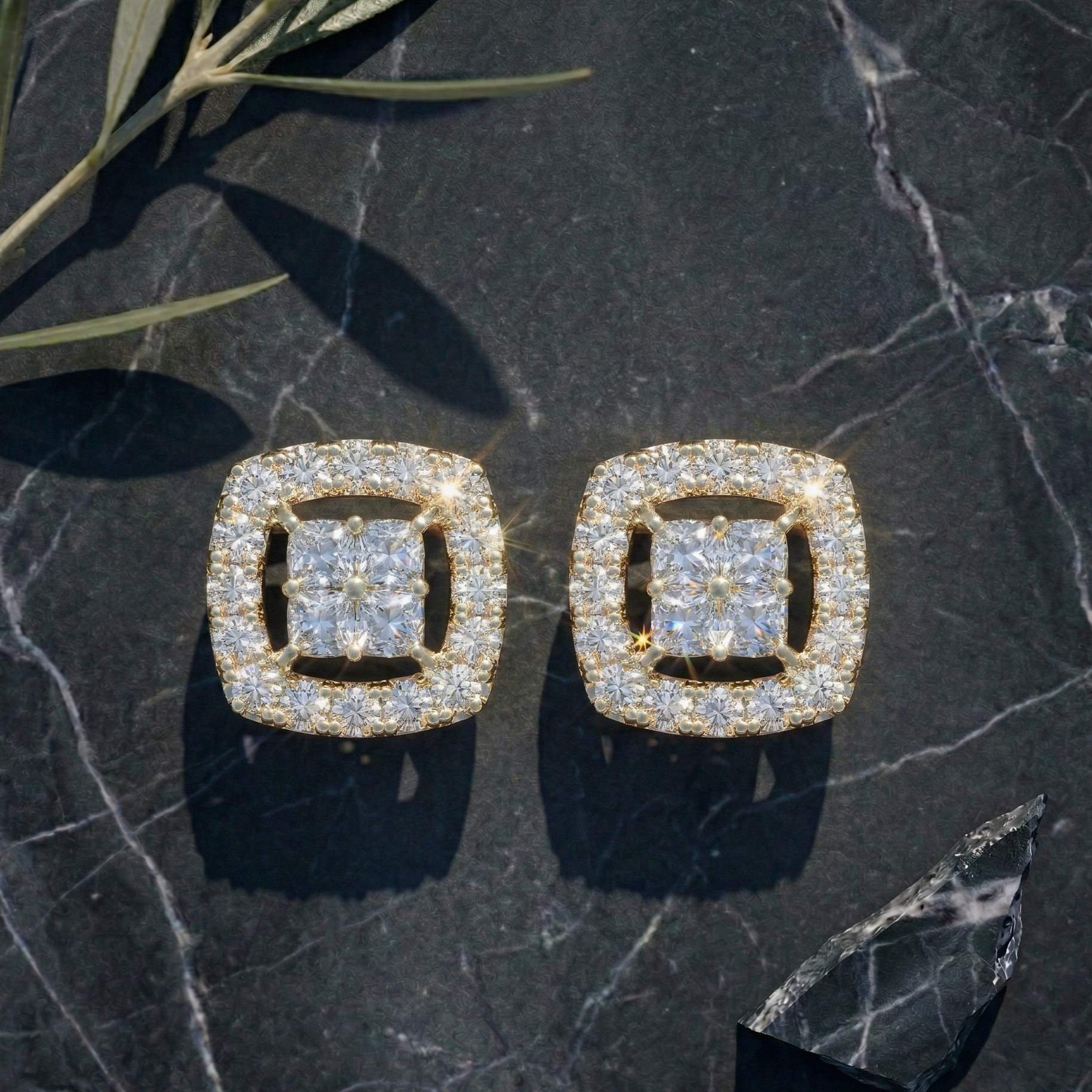 Structural Square Halo Studs - 925 Sterling Silver
