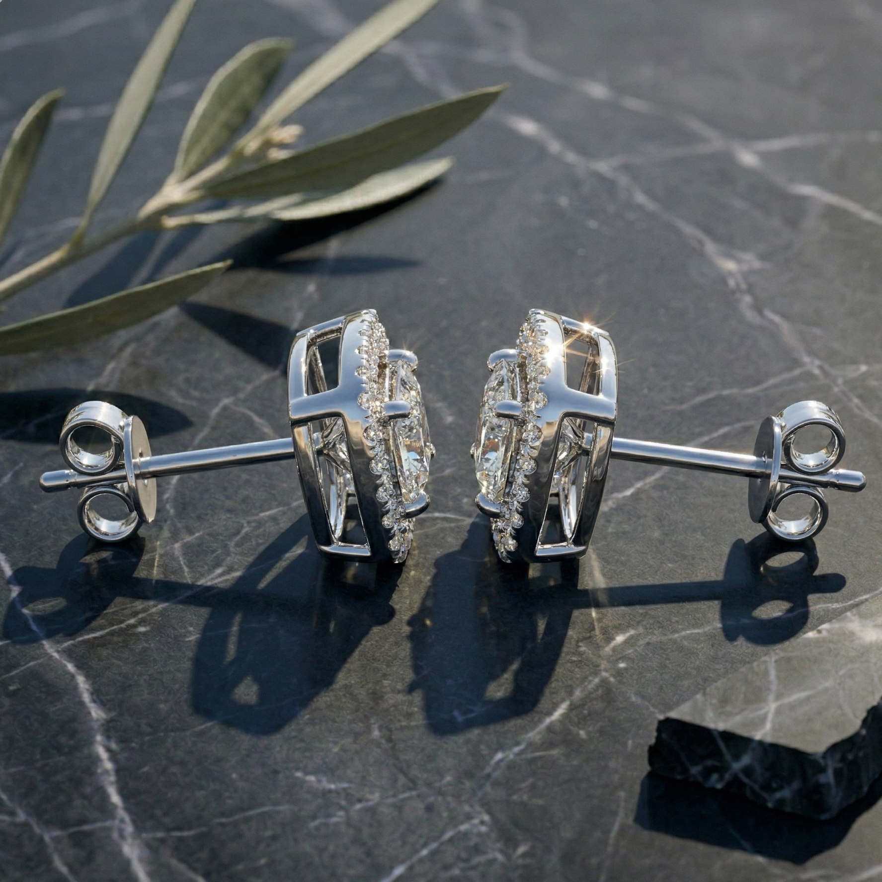 Structural Square Halo Studs - 925 Sterling Silver