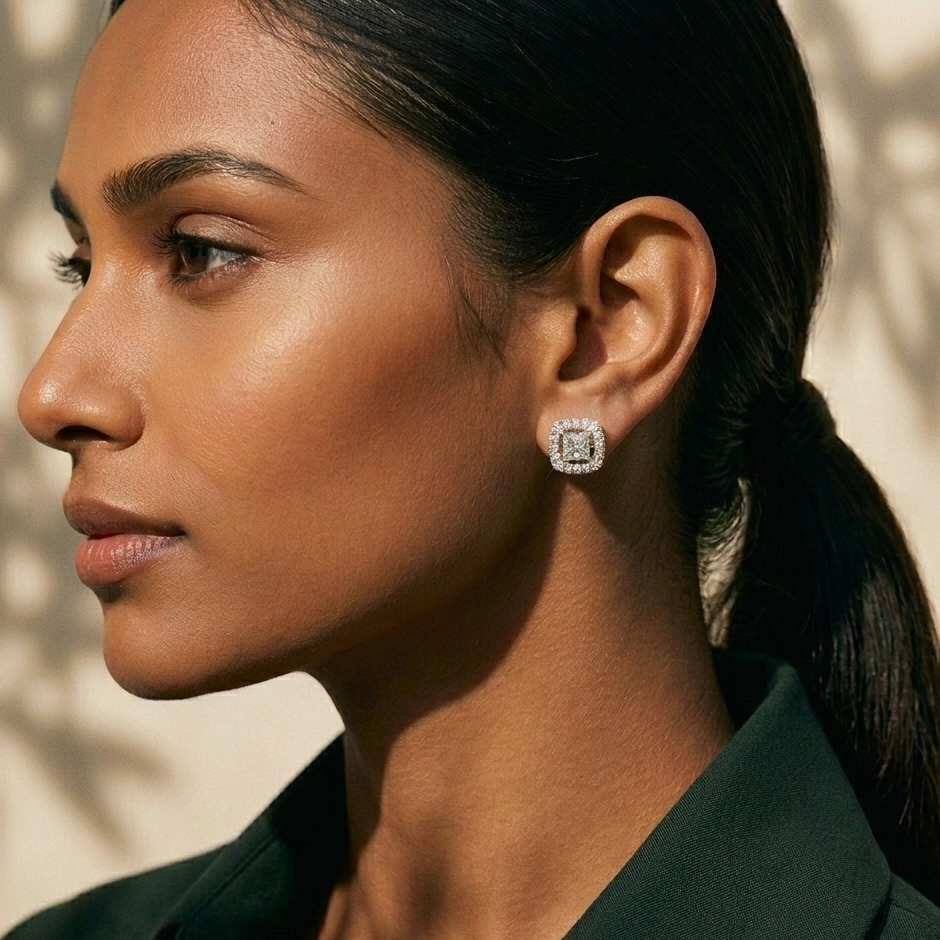 Structural Square Halo Studs - 925 Sterling Silver