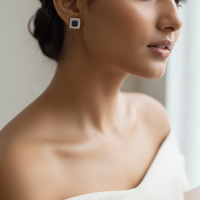 Square Sapphire Blue Halo CZ Studs | 925 Sterling Silver