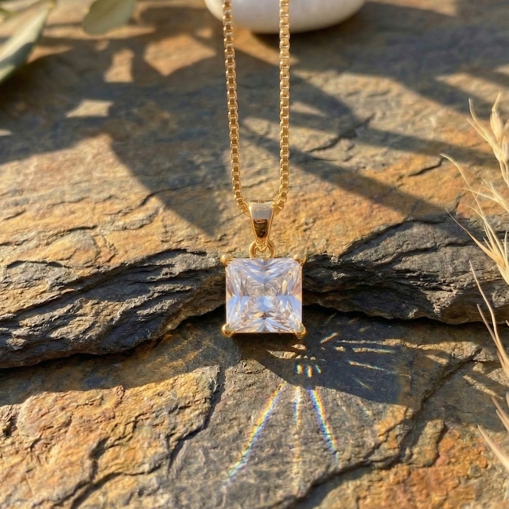 Modern Square Solitaire Pendant | 925 Sterling Silver