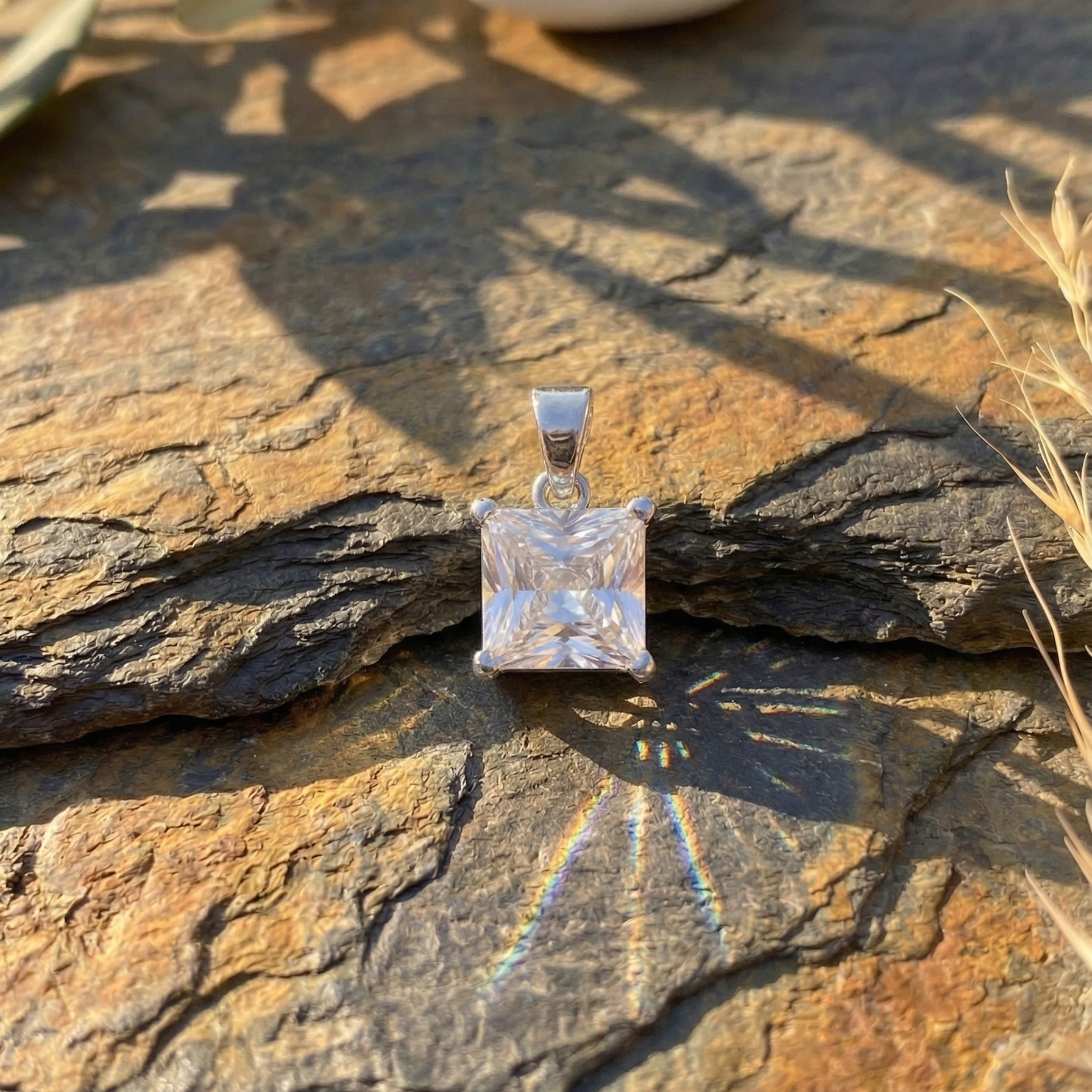 Modern Square Solitaire Pendant | 925 Sterling Silver