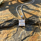 Modern Square Solitaire Pendant | 925 Sterling Silver