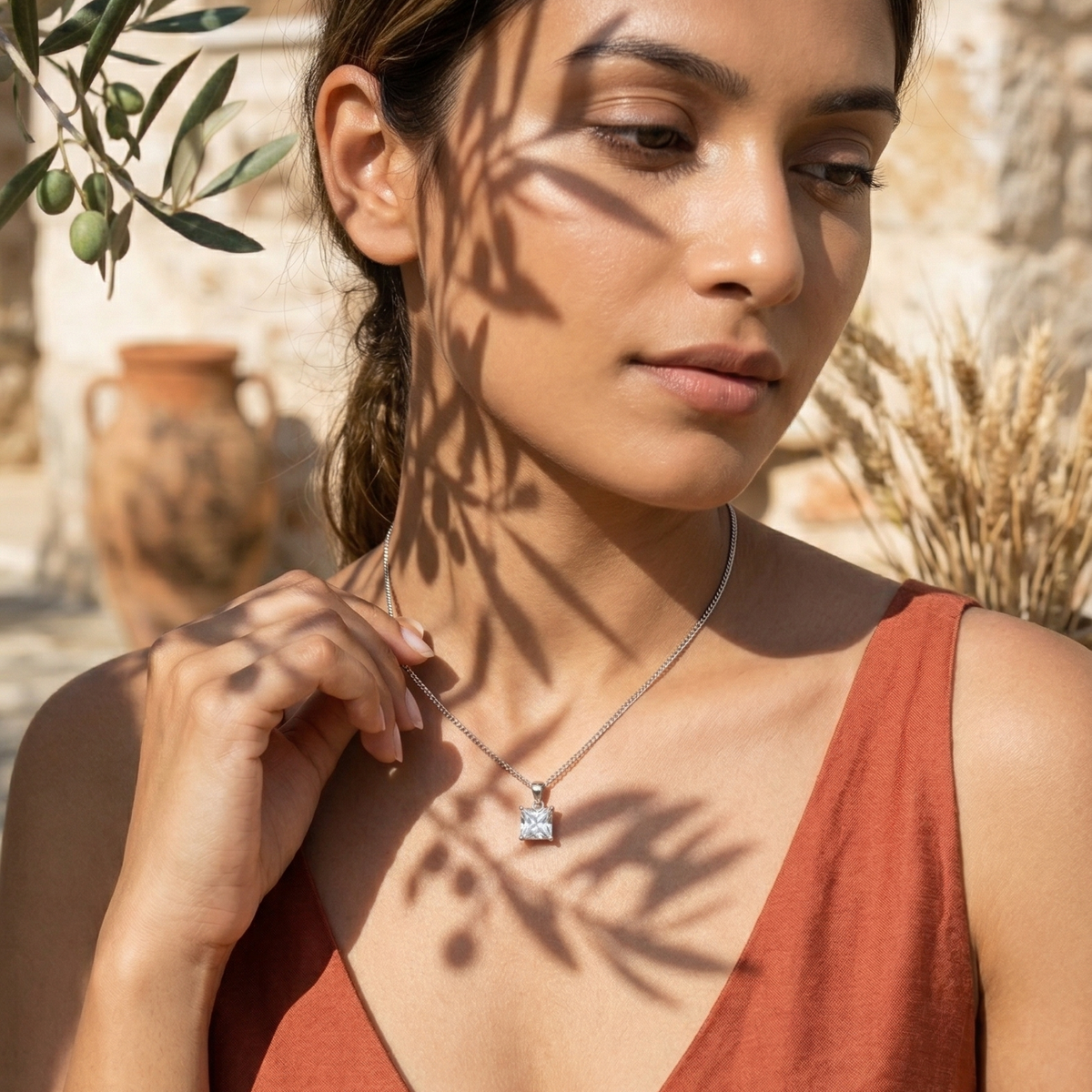 Modern Square Solitaire Pendant | 925 Sterling Silver