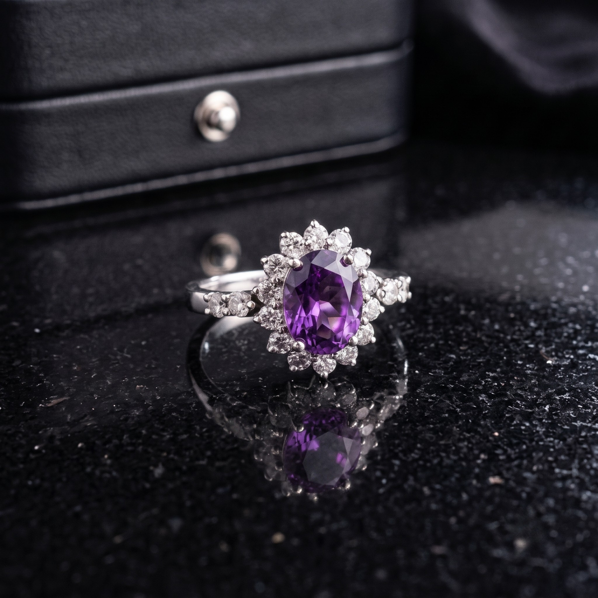 Amethyst Sunburst Ring in 925 Sterling Silver