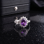 Amethyst Sunburst Ring in 925 Sterling Silver