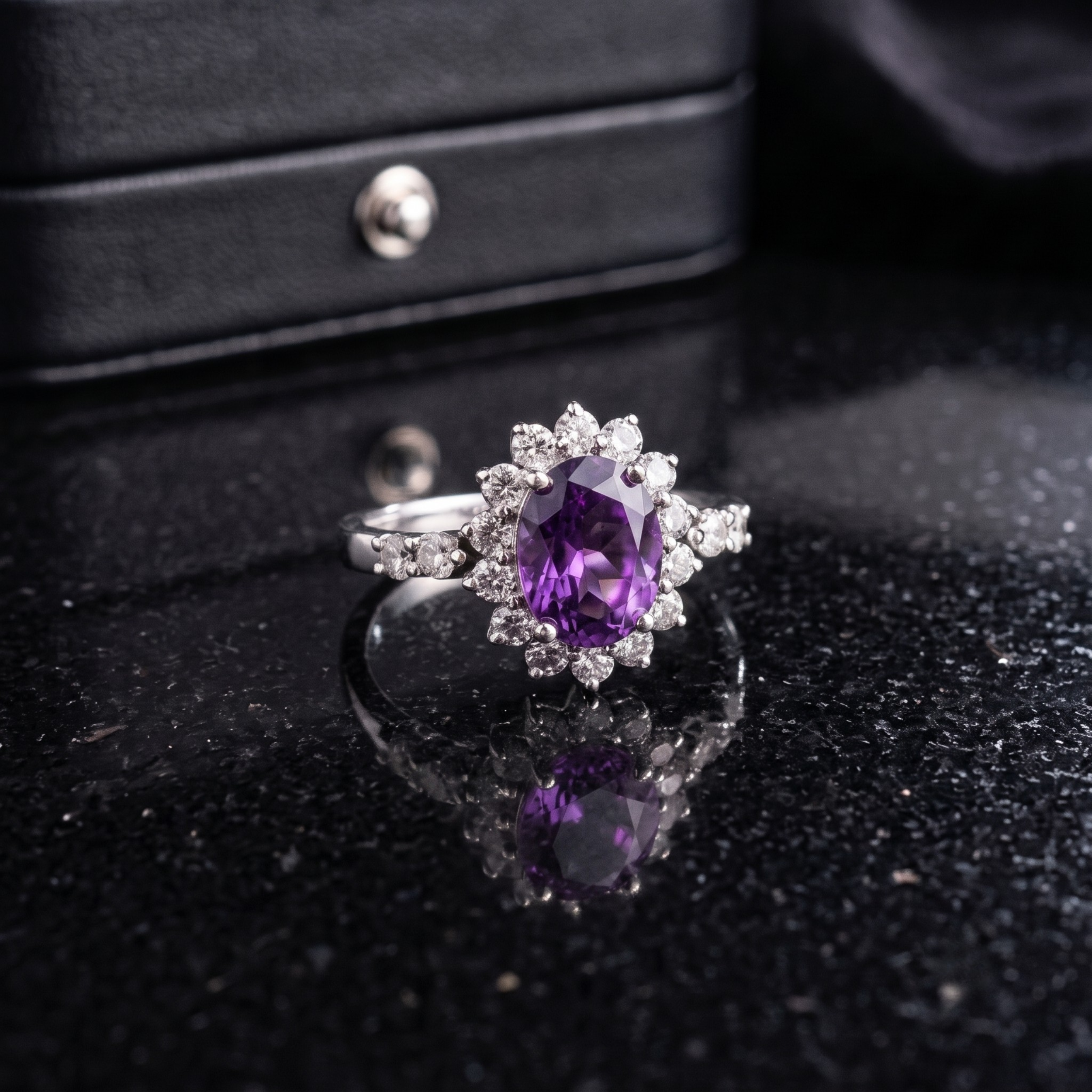 Amethyst Sunburst Ring in 925 Sterling Silver