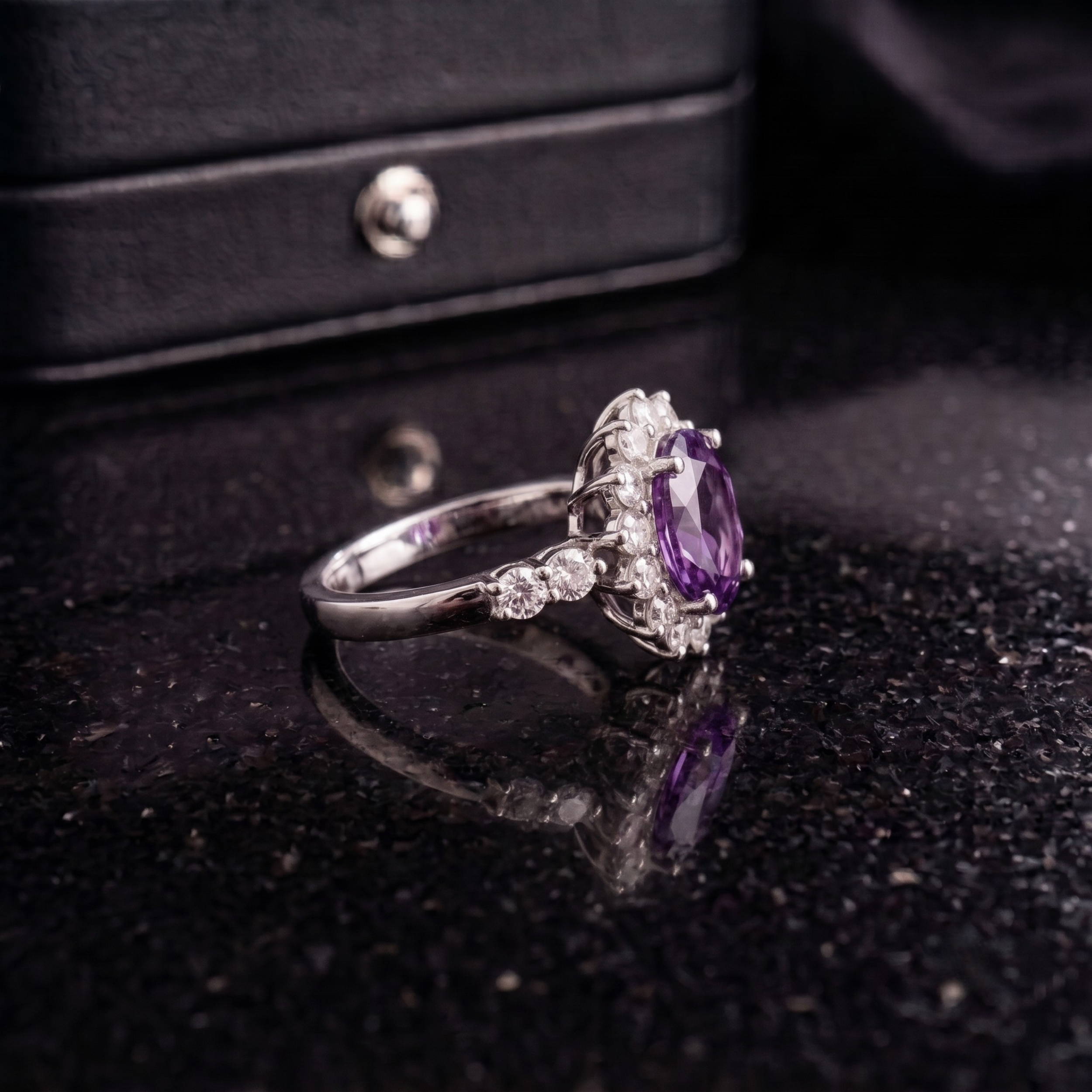 Amethyst Sunburst Ring in 925 Sterling Silver