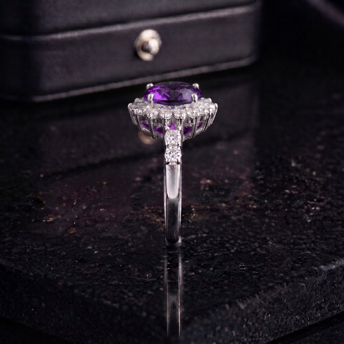 Amethyst Sunburst Ring in 925 Sterling Silver