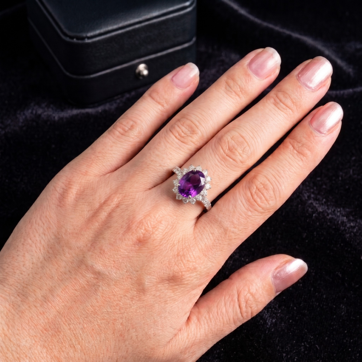Amethyst Sunburst Ring in 925 Sterling Silver