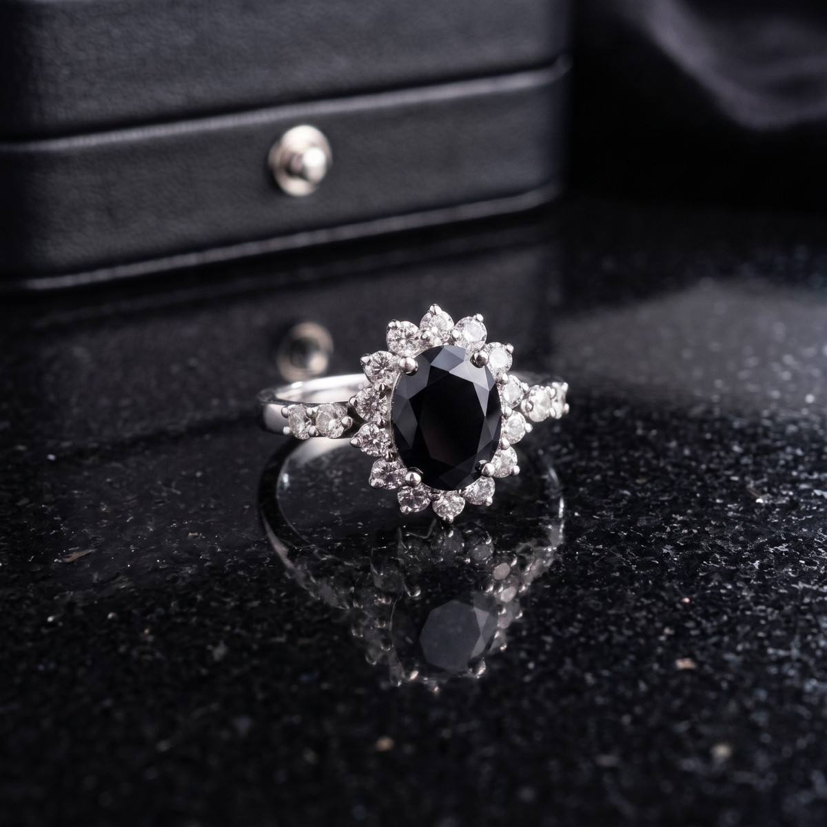 Black Onyx Sunburst Ring in 925 Sterling Silver
