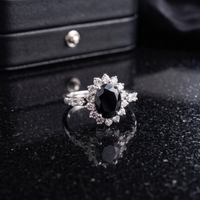 Black Onyx Sunburst Ring in 925 Sterling Silver