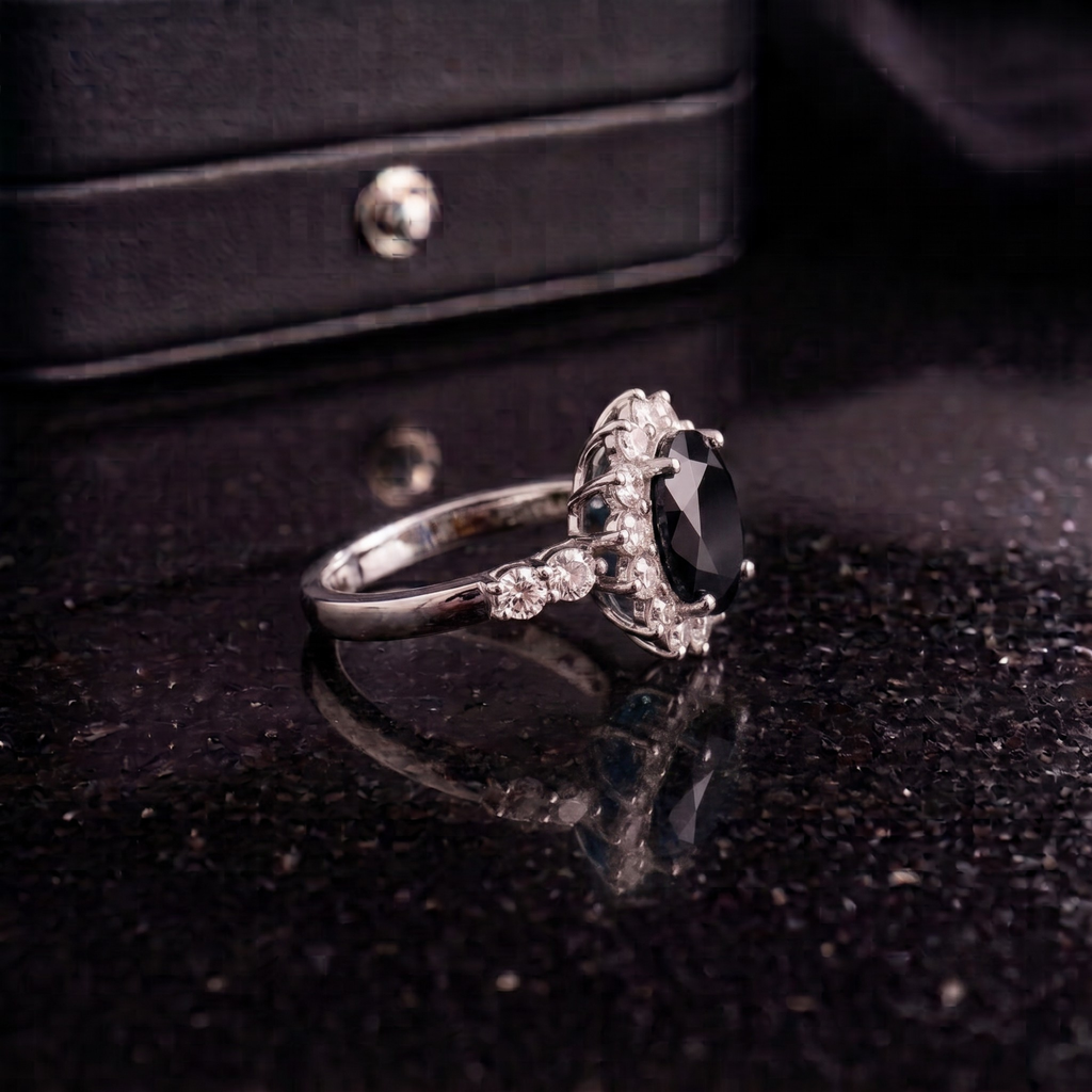 Black Onyx Sunburst Ring in 925 Sterling Silver