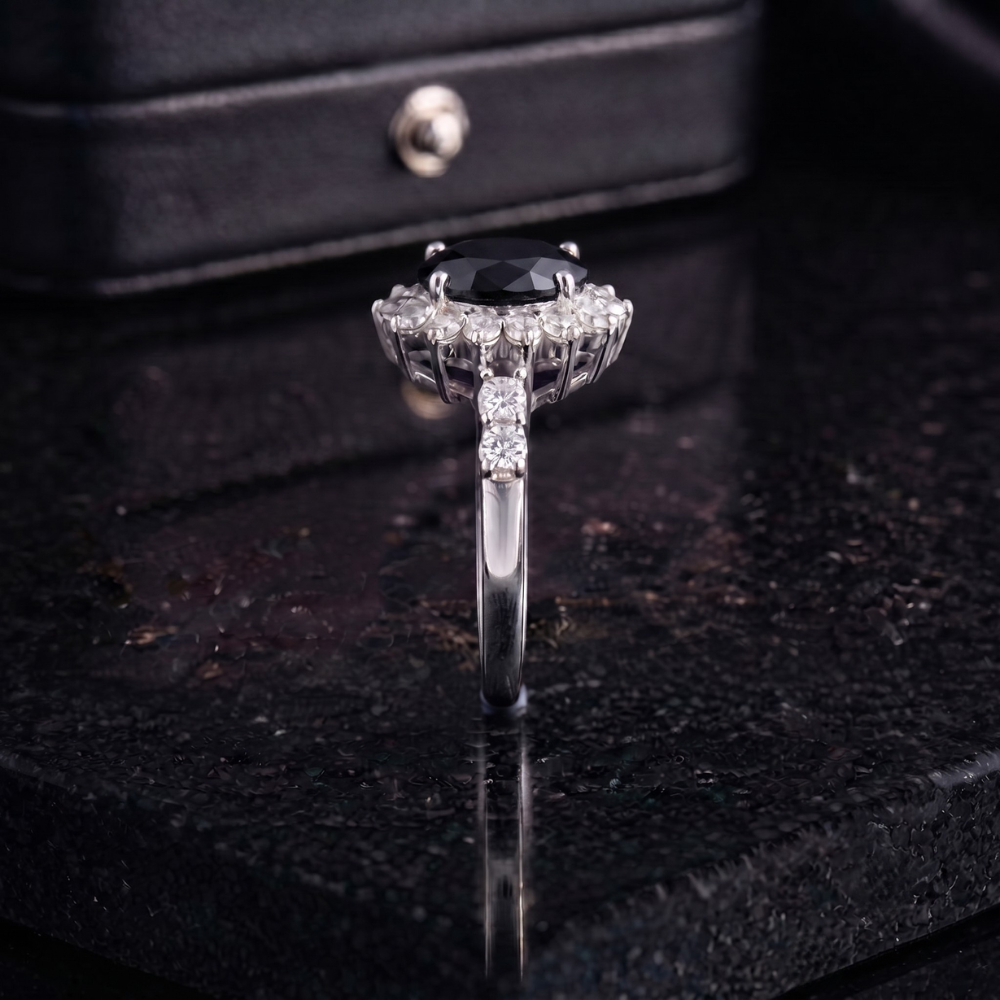 Black Onyx Sunburst Ring in 925 Sterling Silver