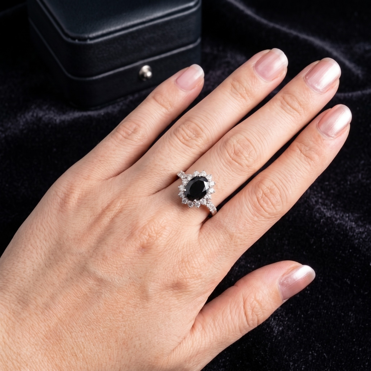 Black Onyx Sunburst Ring in 925 Sterling Silver
