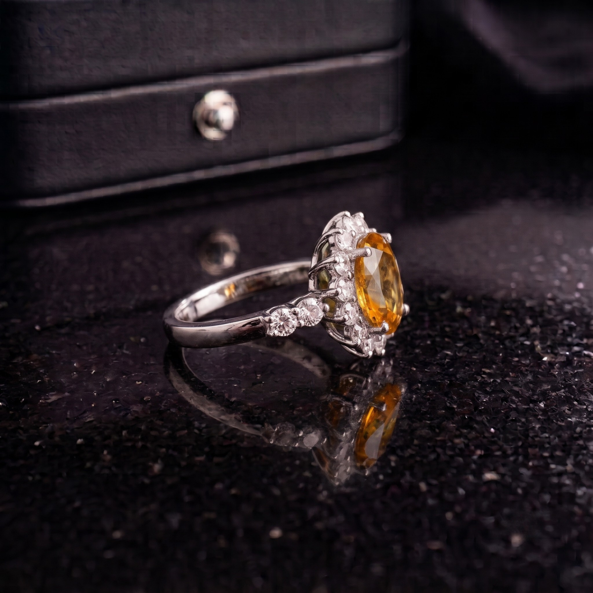 Citrine Sunburst Ring in 925 Sterling Silver